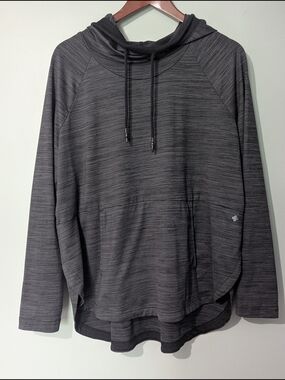 Shambhala Women's Hooded Pullover  Cowl Neck Hoodie Gray Space-Dye Sporty Chic